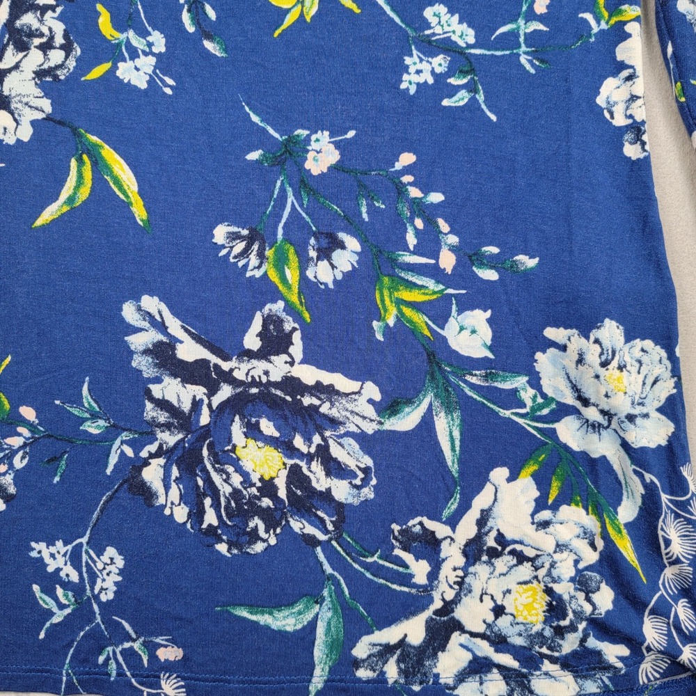 Women's WHBM Floral Long Sleeve Scoop Neck Top, Blue, Size S, Pre-Owned